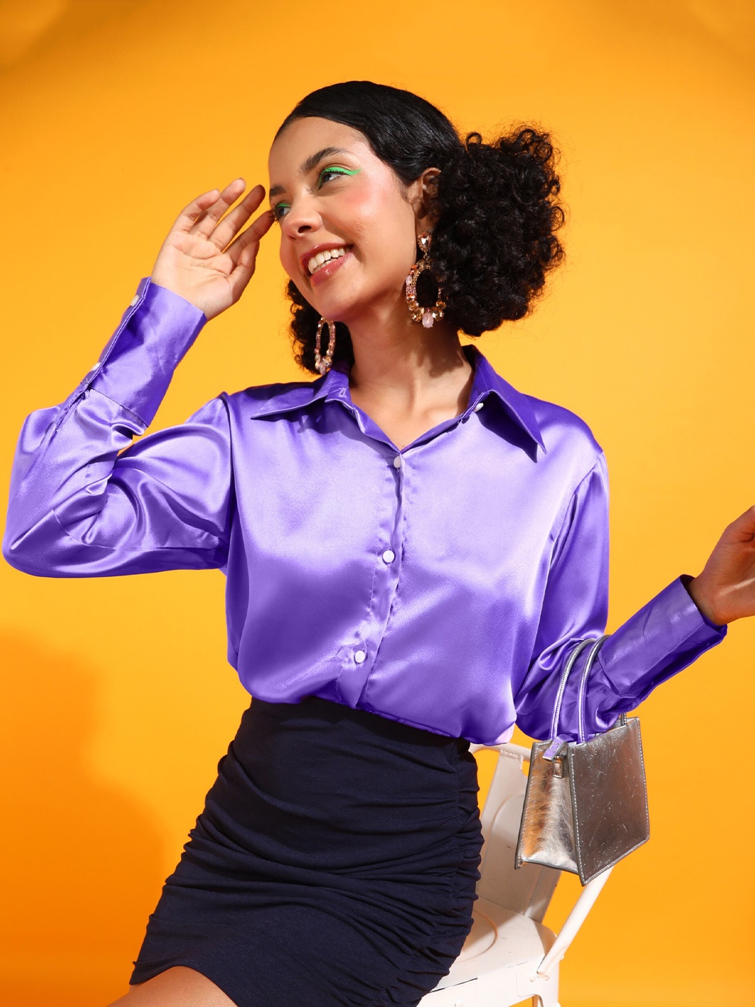 

Popwings Relaxed Fit Spread Collar Casual Shirt, Purple