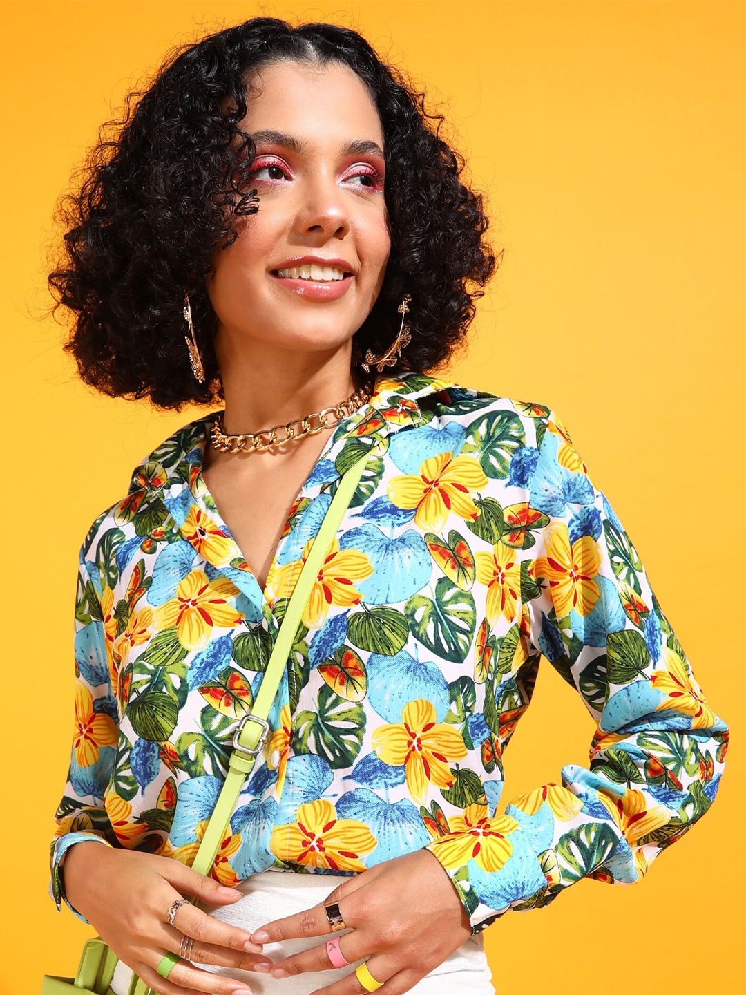 

Popwings Floral Printed Relaxed Casual Shirt, Yellow