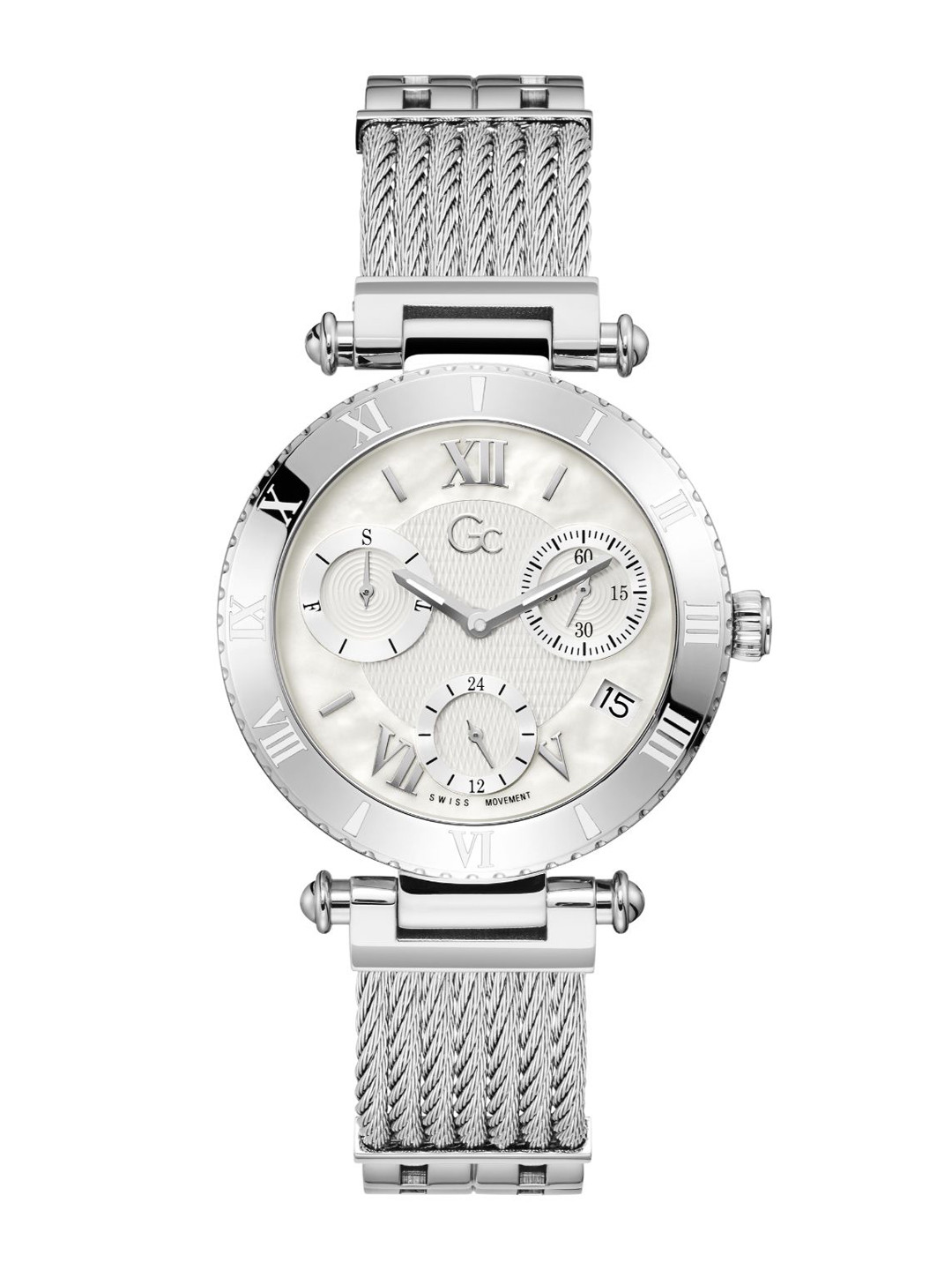 

GC Women Round Embellished Dial Swiss Made Analogue Watch -Y77001L1MF-White