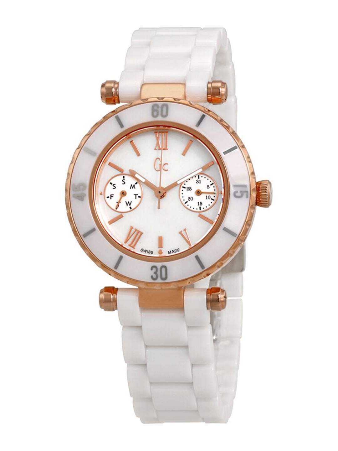 

GC Women Embellished Ceramic Straps Analogue Watch I42004L1S, White