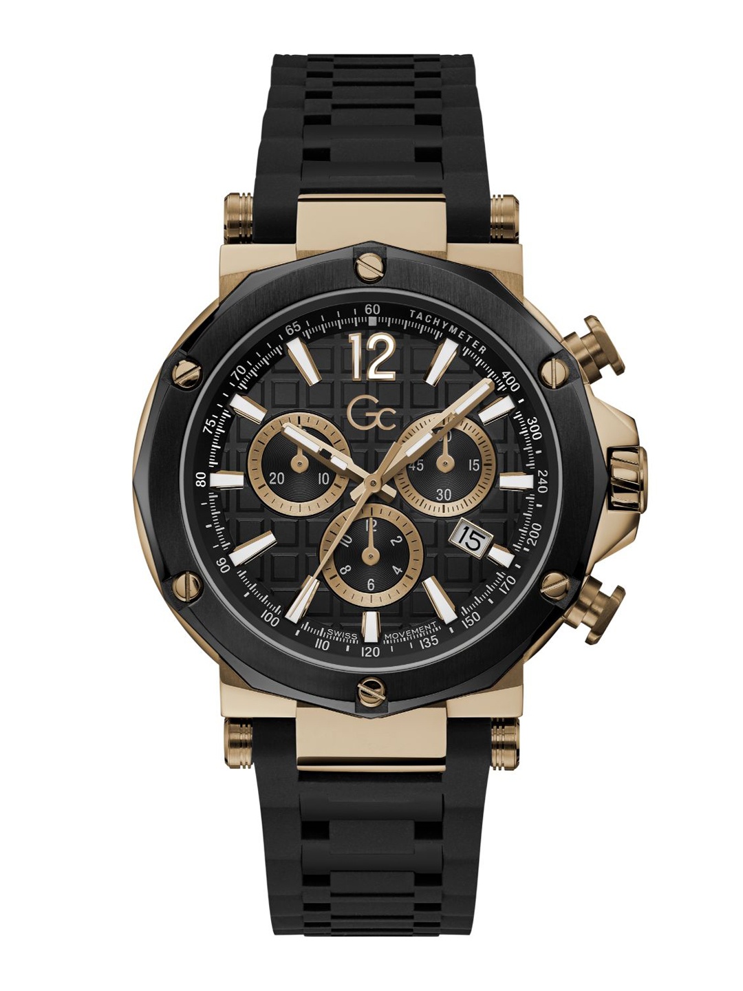 

GC Men Embellished Dial Swiss Made Analogue Watch- Y53008G2MF-Black