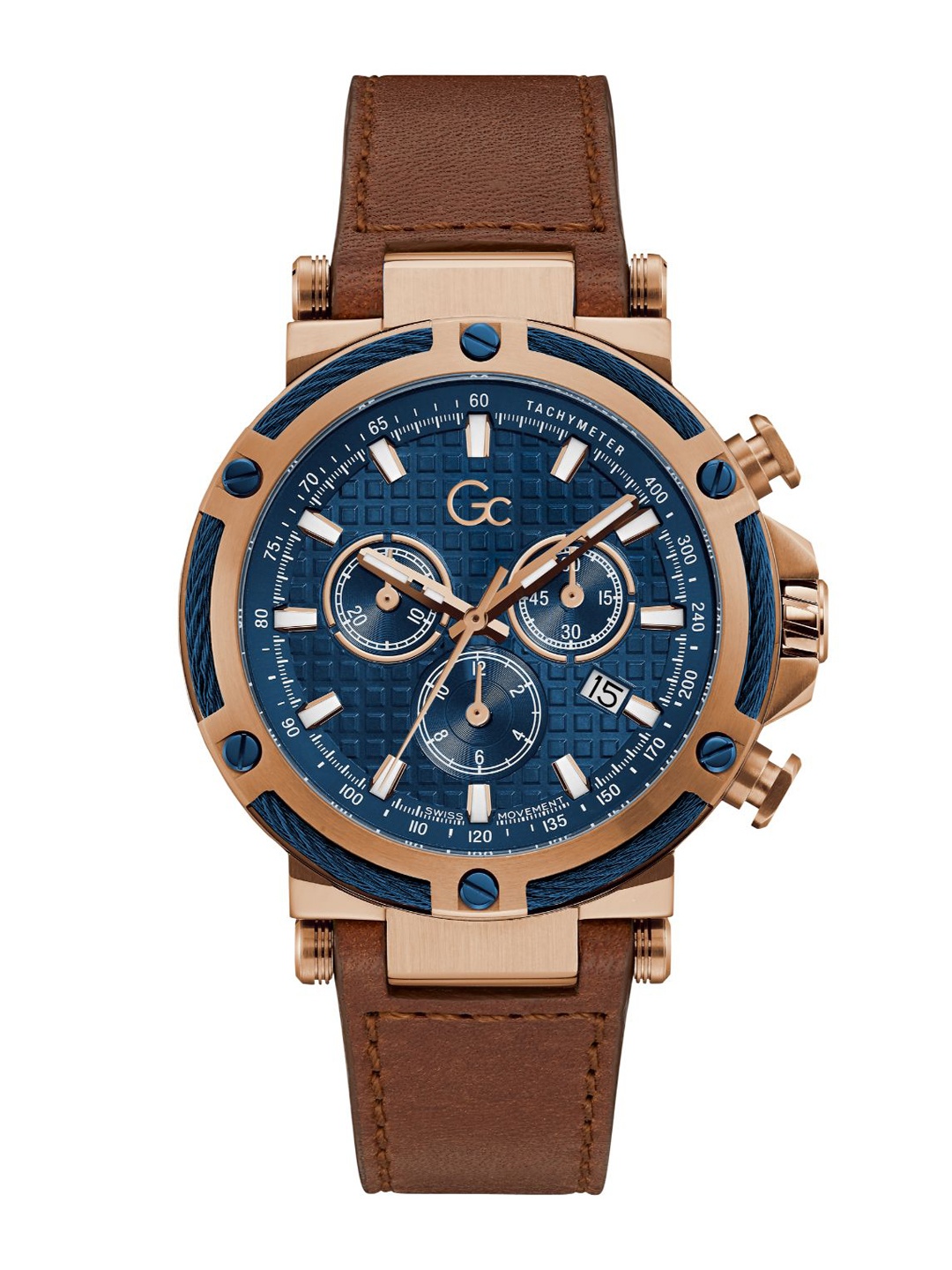

GC Men Patterned Leather Textured Straps Analogue Watch Y54005G7MF, Blue