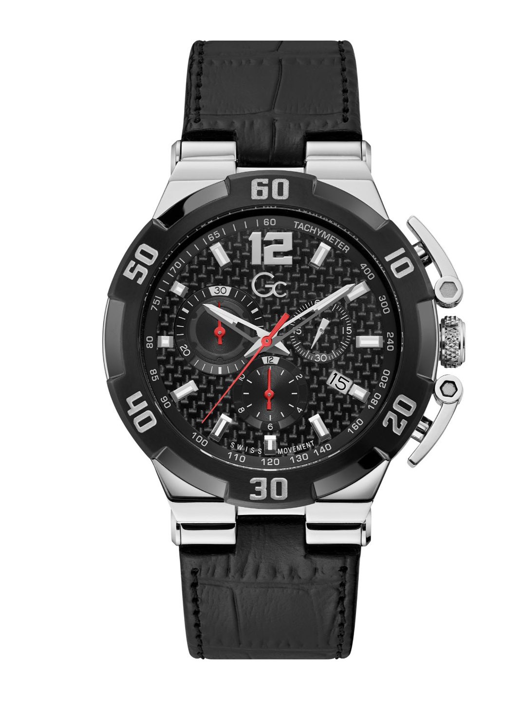 

GC Men Patterned Leather Textured Straps Analogue Watch Y52004G2MF, Black