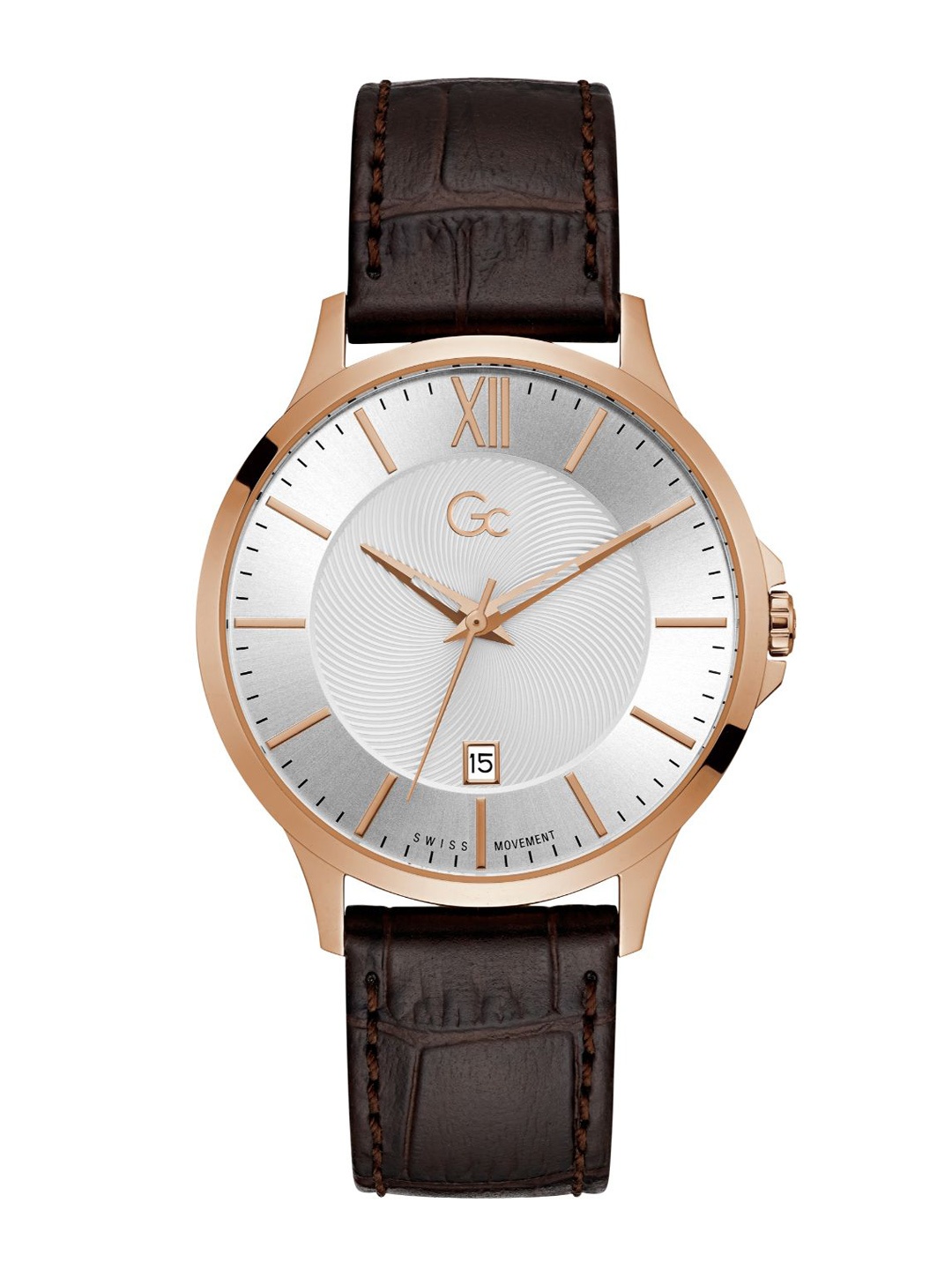 

GC Men Leather Textured Straps Swiss Made Analogue Watch Y38003G1MF, Silver