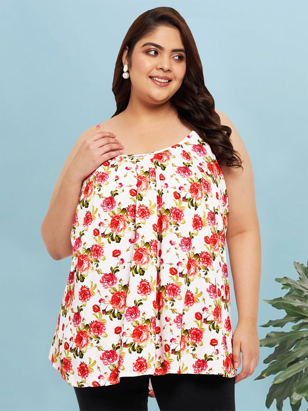 

wild U Plus SIze Floral Printed Sleeveless Top, Off white