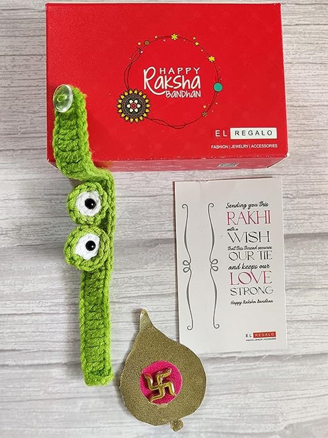 

EL REGALO Crochet Rakhi With Roli Chawal, Green