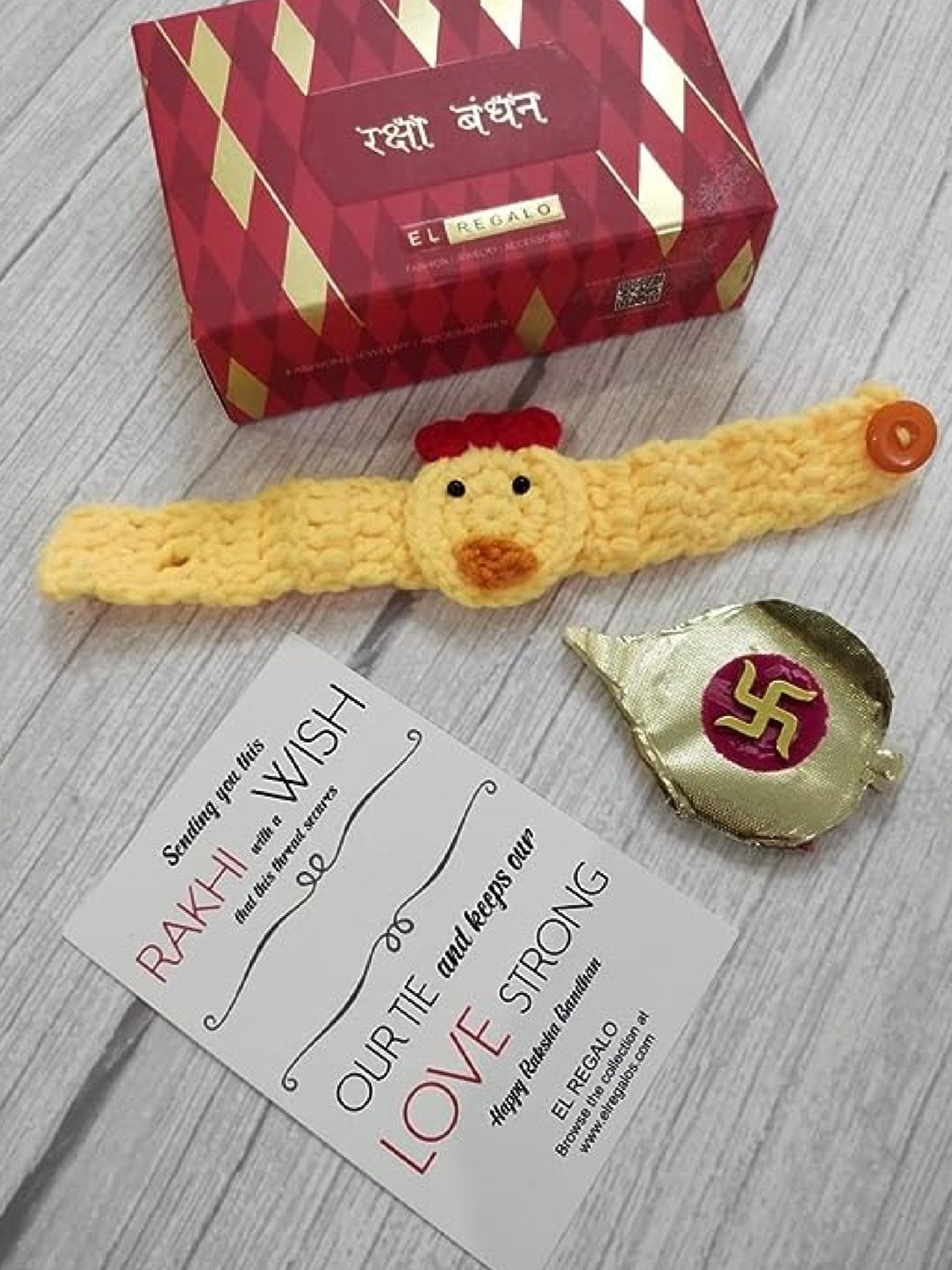 

EL REGALO Boys Patterned Rakhi With Roli Chawal, Yellow