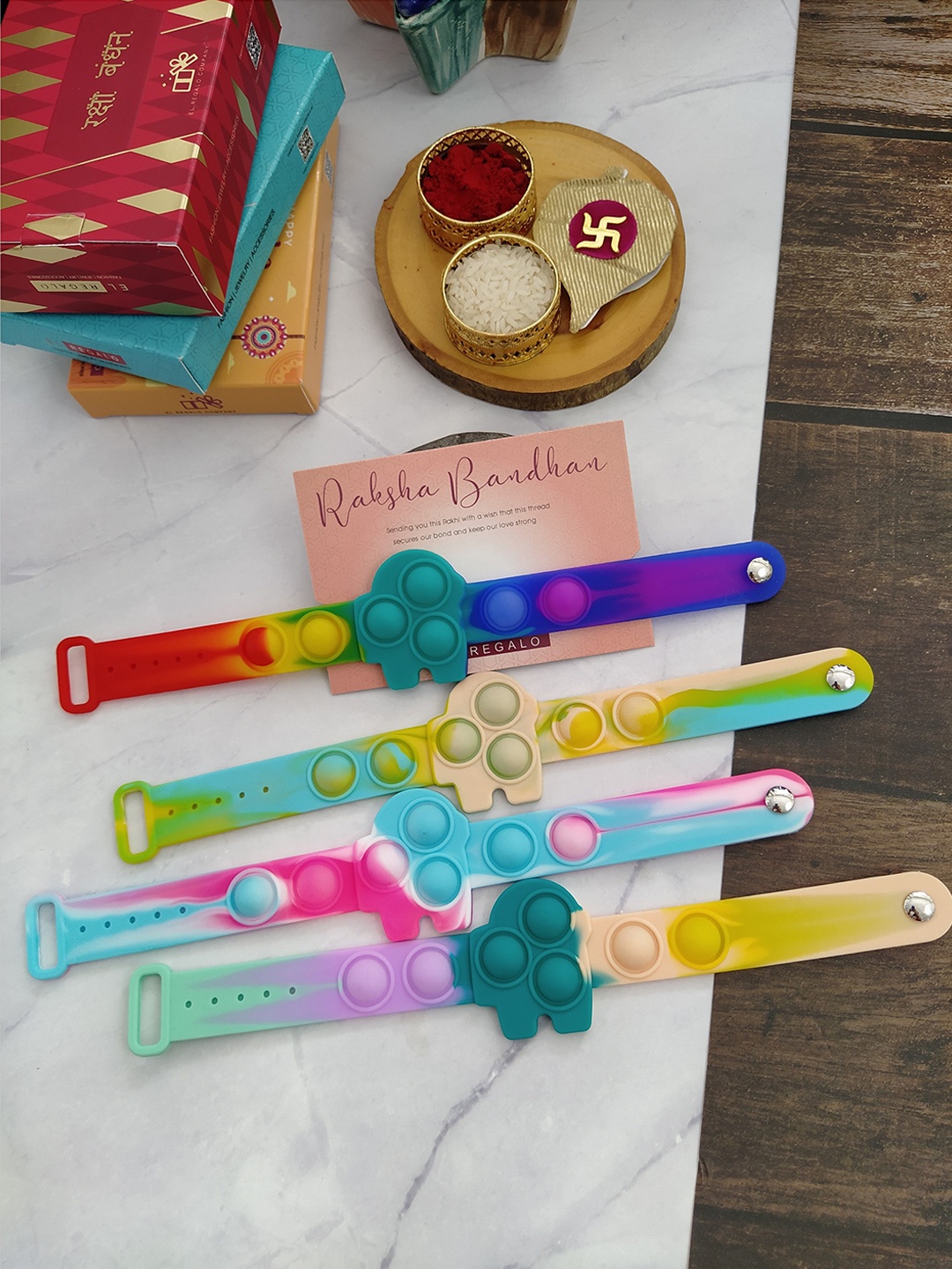 

EL REGALO Kids Set Of 4 Silicone Rakhi, Blue