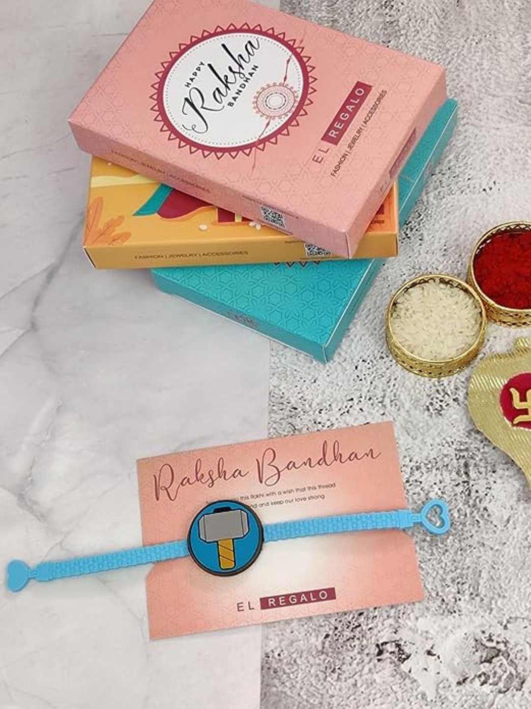 

EL REGALO Boys Rakhi With Roli Chawal, Blue