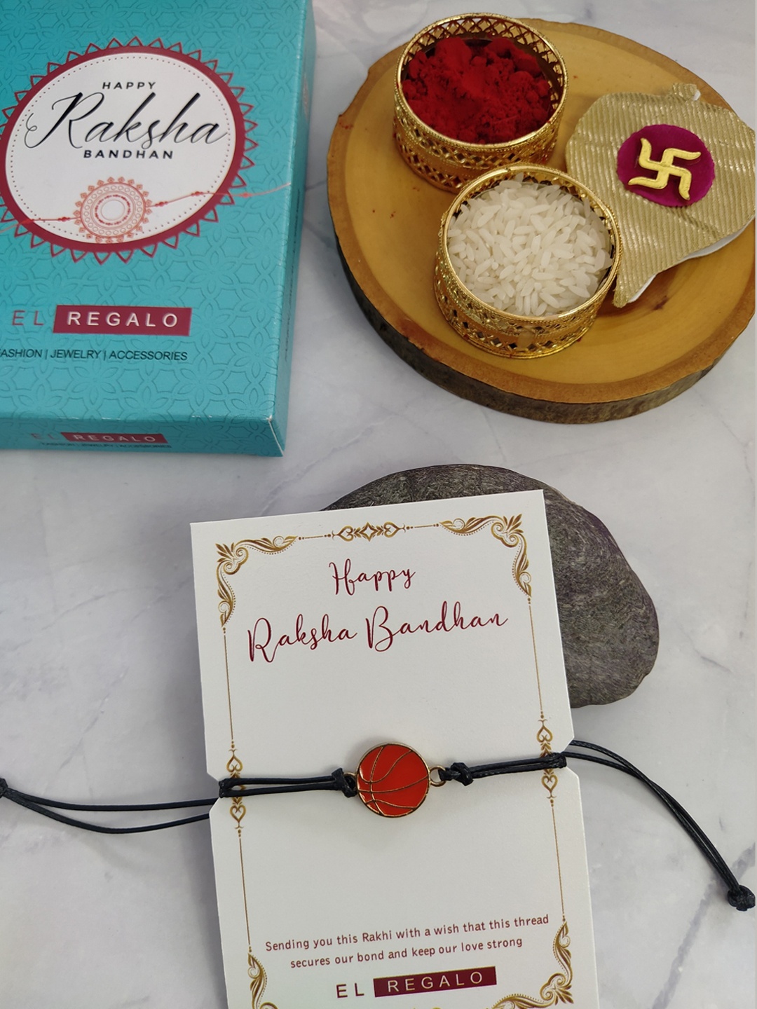 

EL REGALO Ball Charm Rakhi With Roli Chawal, Black