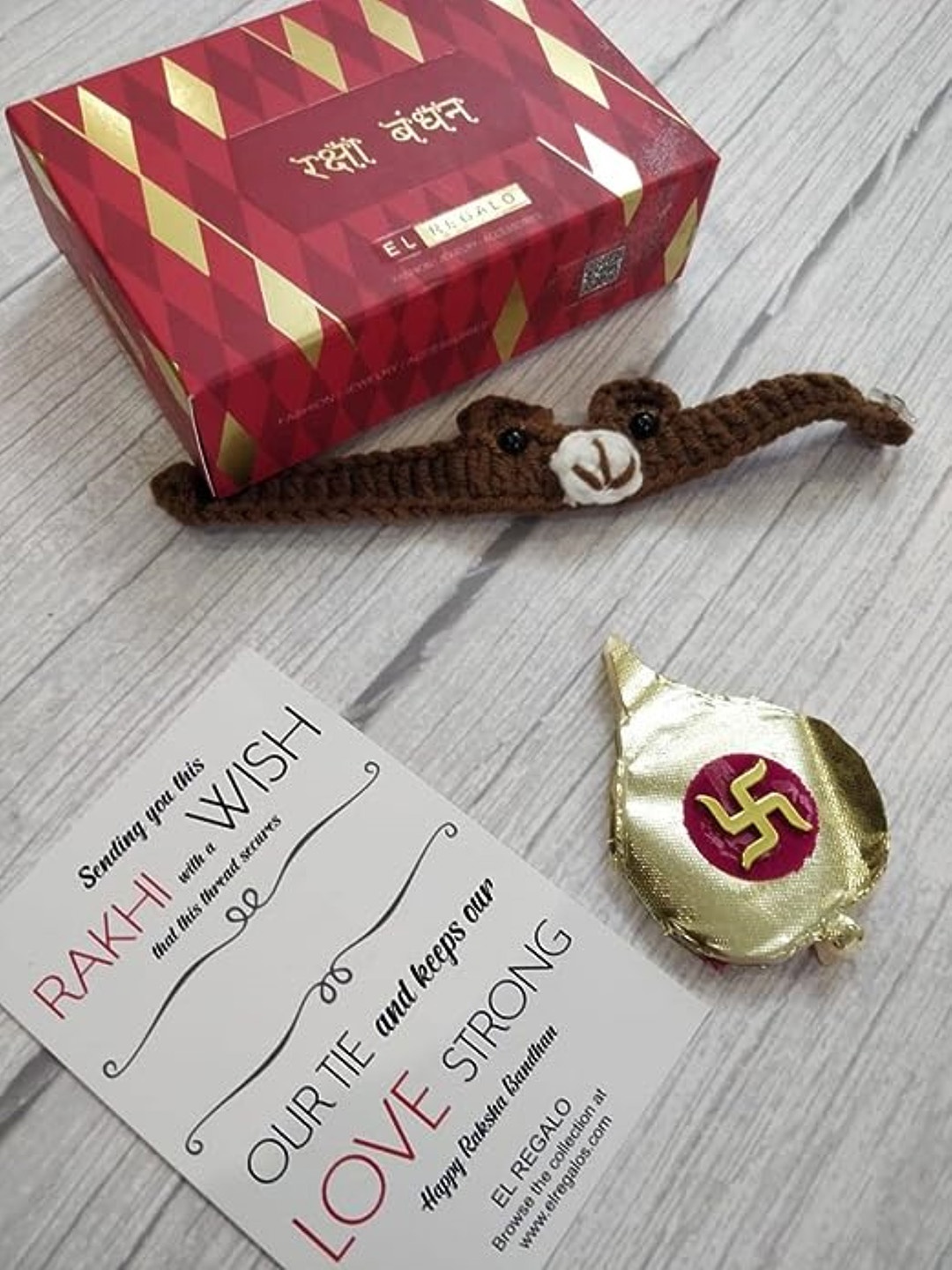 

EL REGALO Boys Patterned Rakhi With Roli Chawal, Brown