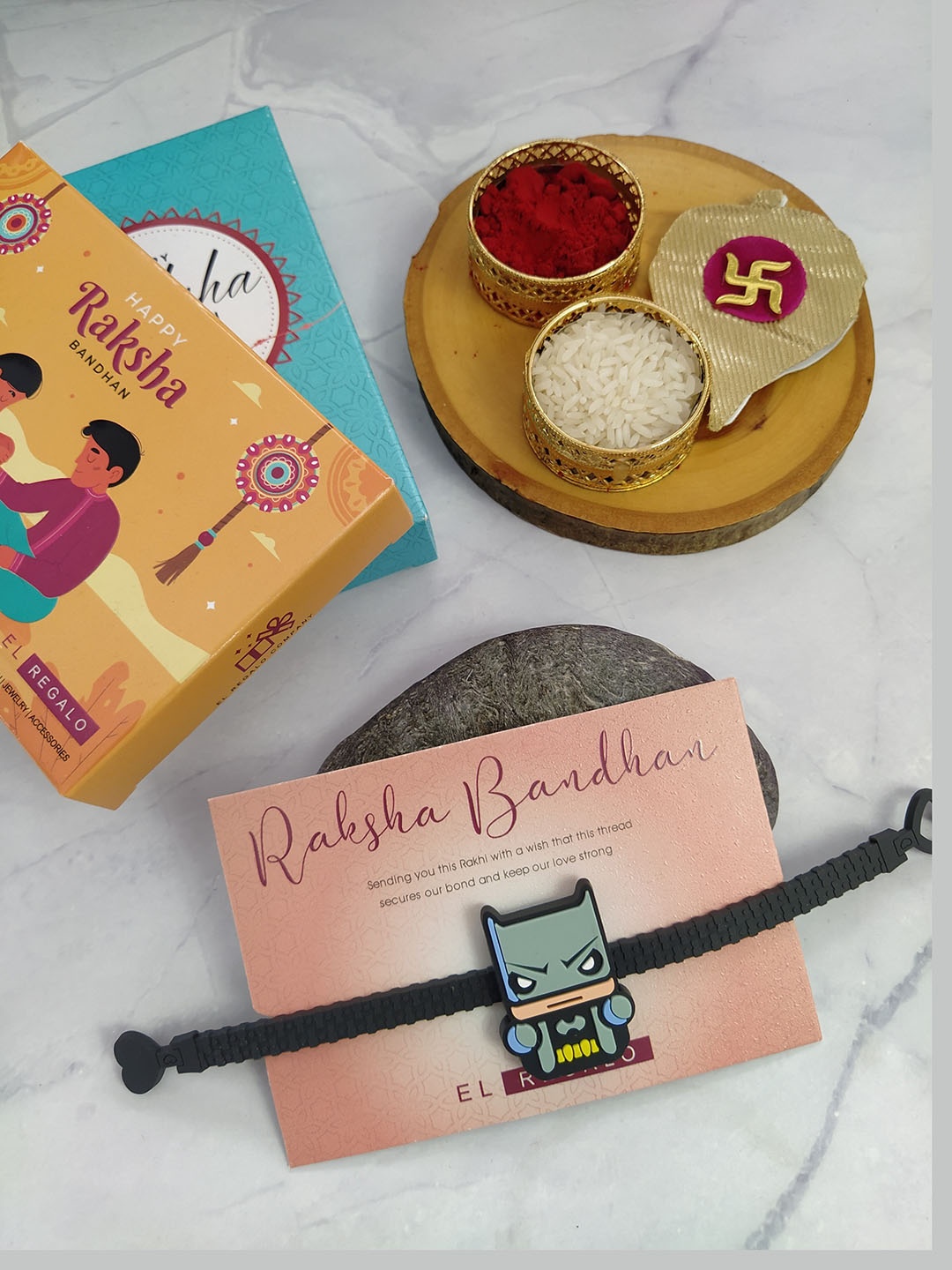 

EL REGALO Kids Patterned Rakhi With Roli Chawal, Black