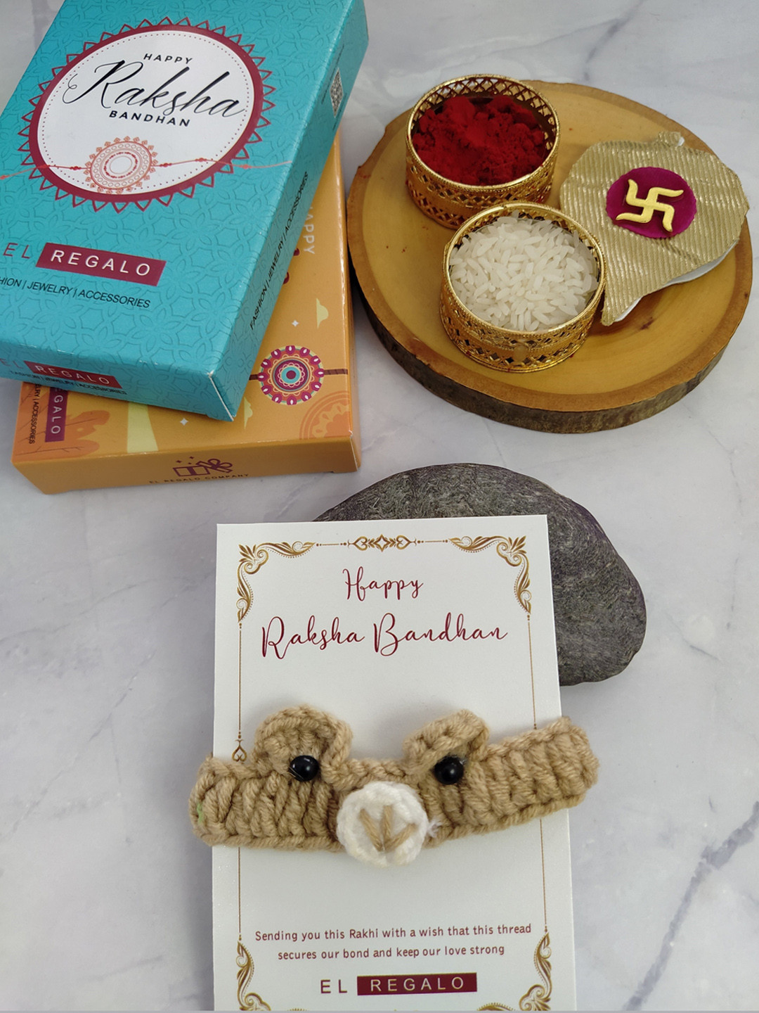 

EL REGALO Boys Novelty Rakhi With Card & Roli Chawal, Brown