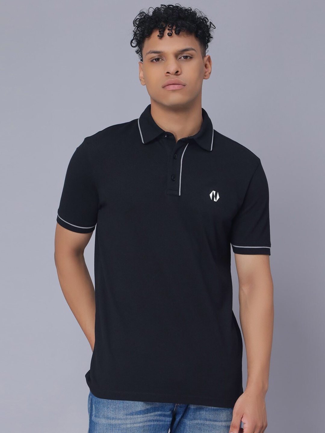 

Nimble Polo Collar Short Sleeves Pure Cotton T-shirt, Black