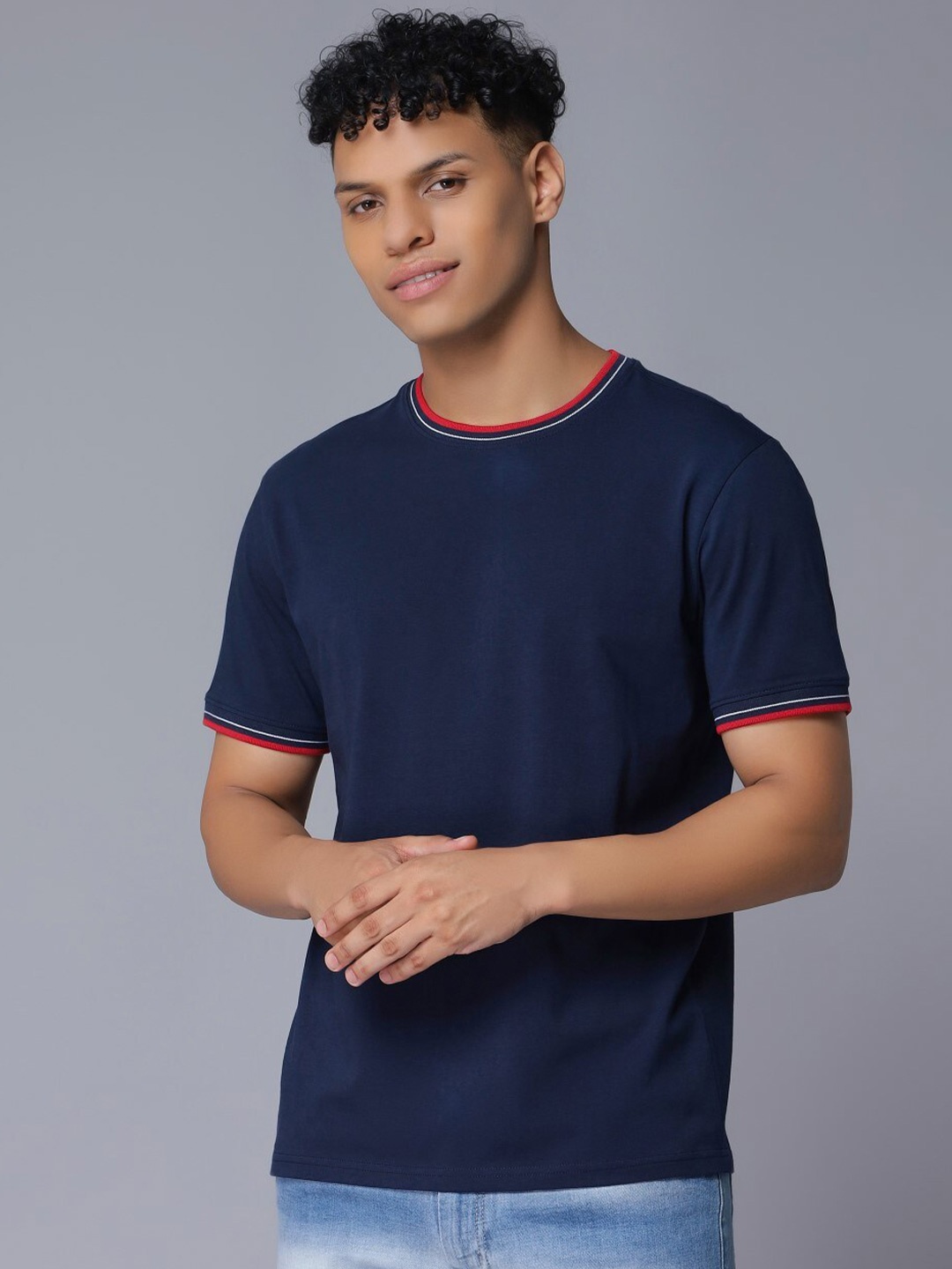 

Nimble Round Neck Short Sleeves Cotton T-shirt, Navy blue