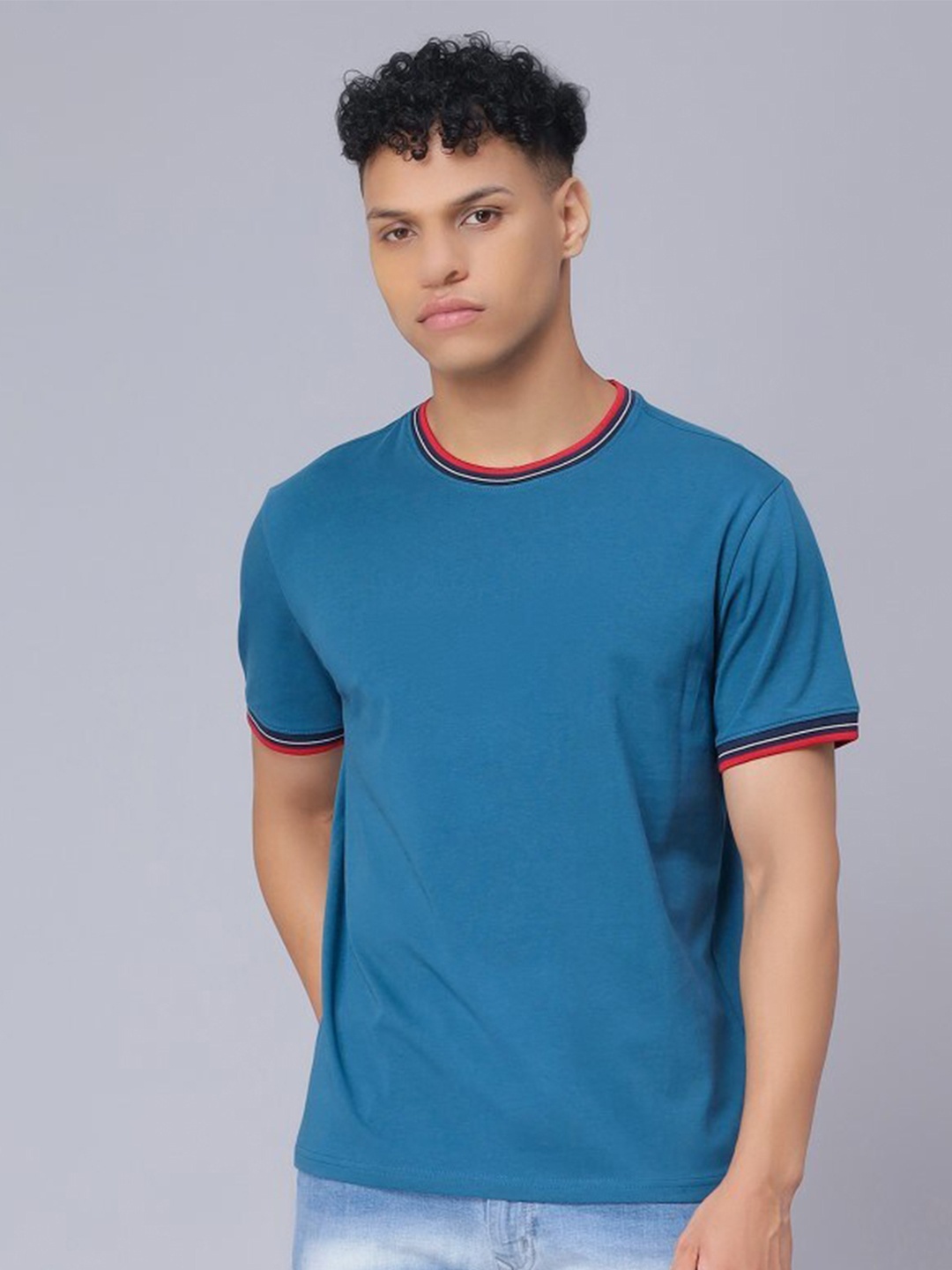 

Nimble Round Neck Short Sleeves Cotton T-shirt, Blue