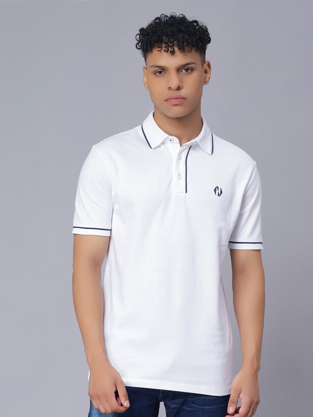 

Nimble Polo Collar Short Sleeves Pure Cotton T-shirt, White