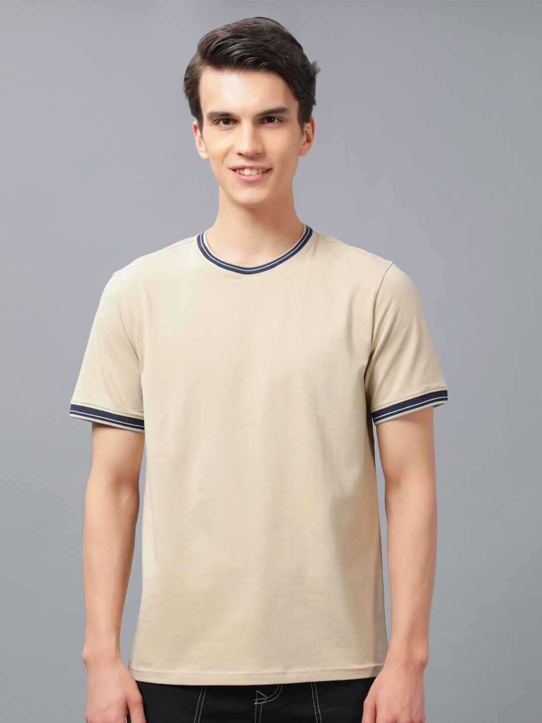 

Nimble Round Neck Short Sleeves Cotton T-shirt, Beige