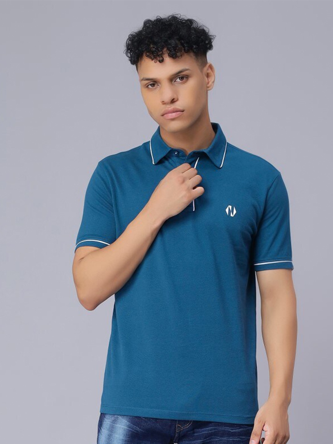 

Nimble Polo Collar Pure Cotton T-shirt, Teal