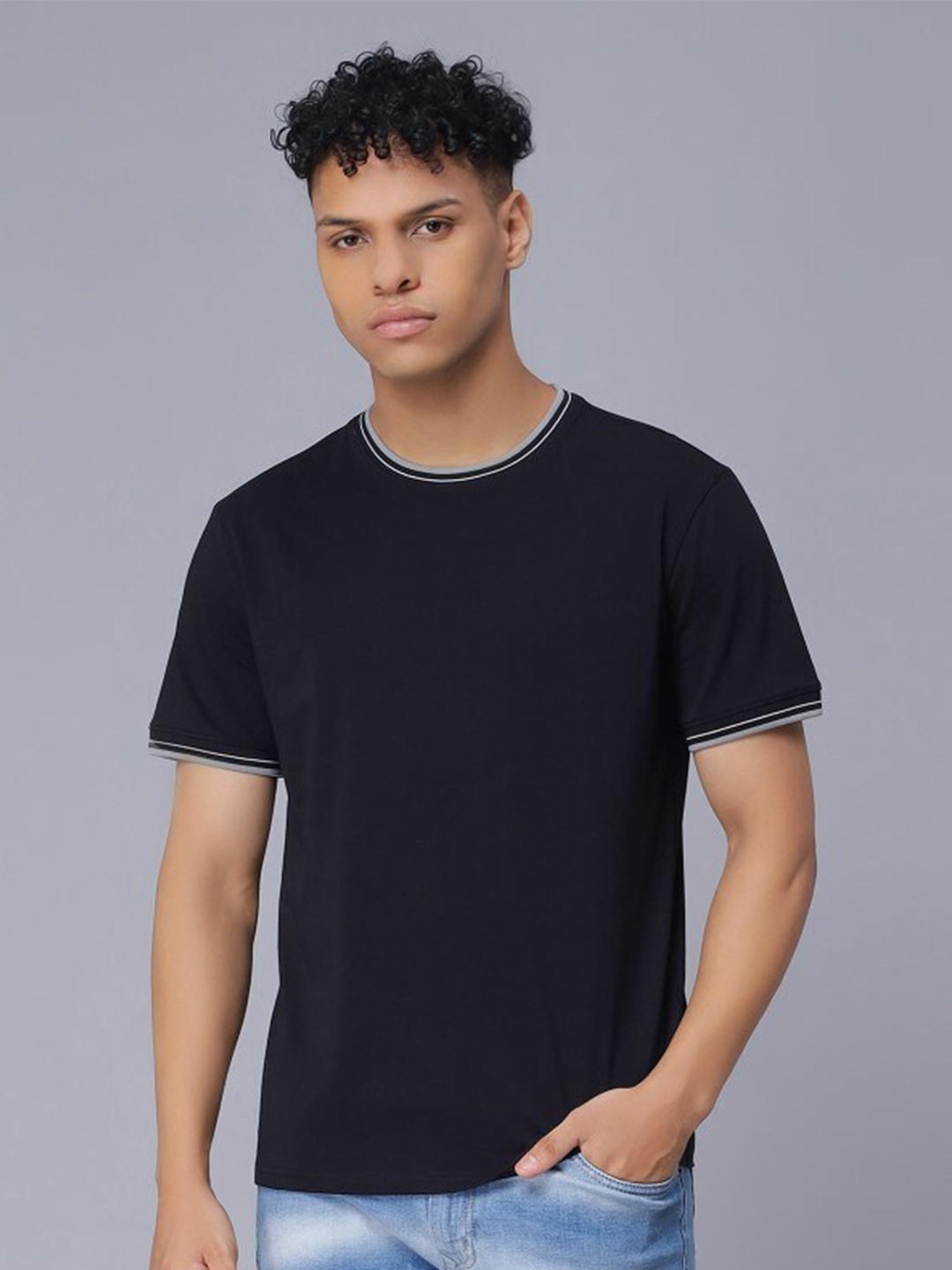 

Nimble Round Neck Pure Cotton T-shirt, Black