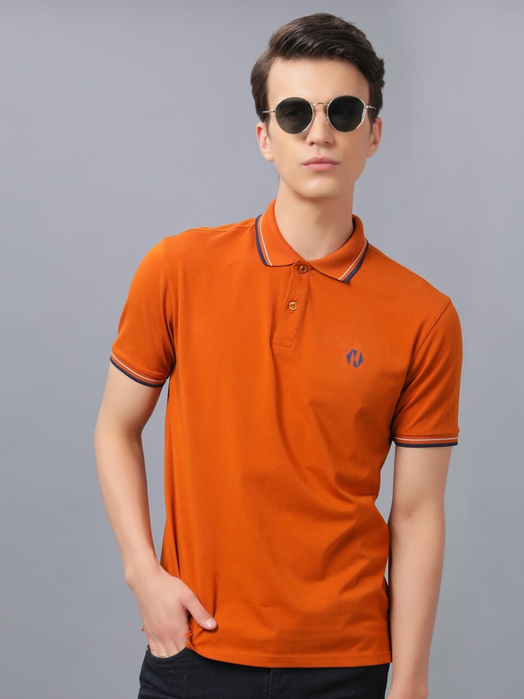 

Nimble Polo Collar Short Sleeves Cotton T-shirt, Rust