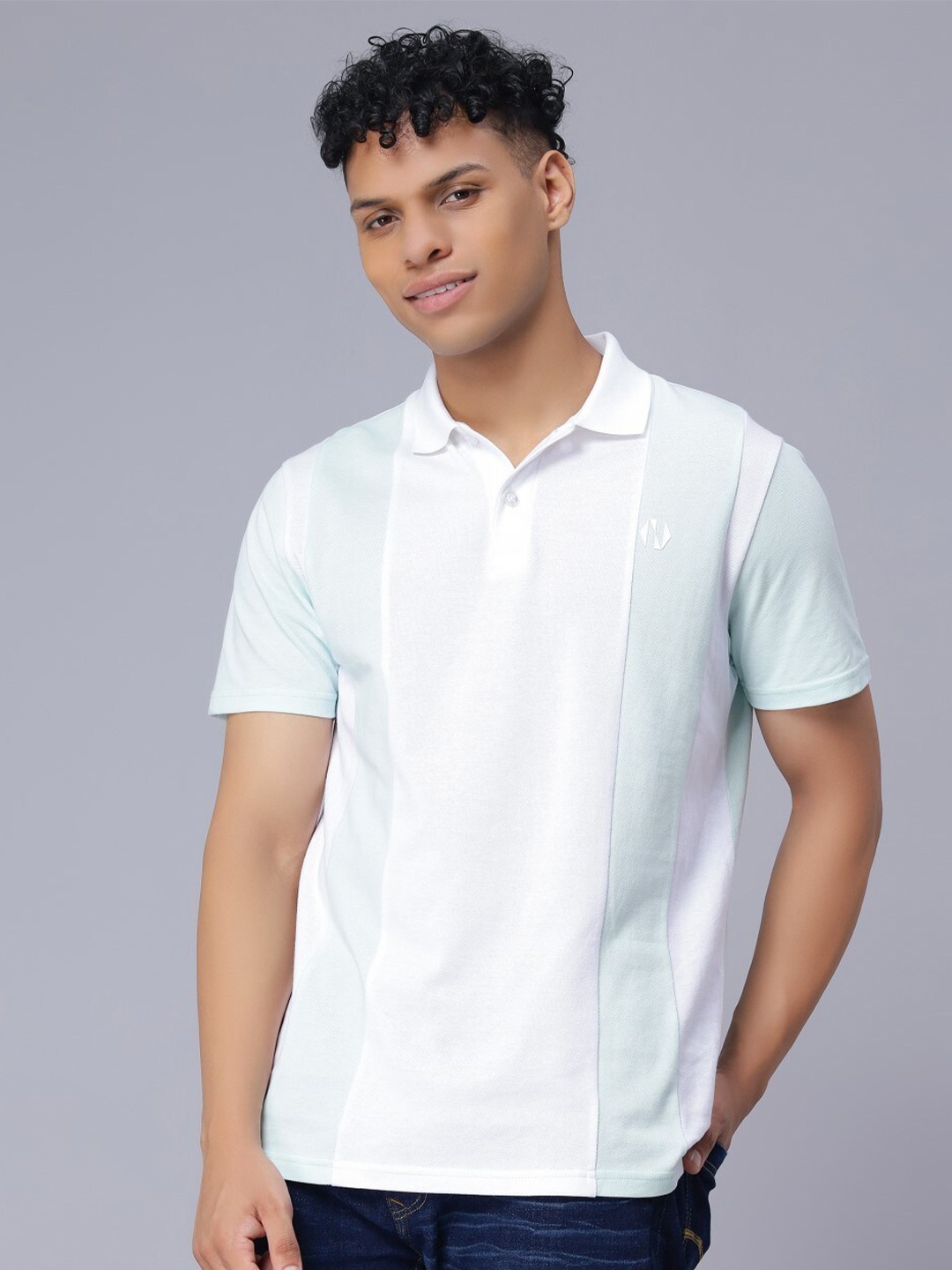 

Nimble Colourblocked Polo Collar Pure Cotton T-shirt, Green