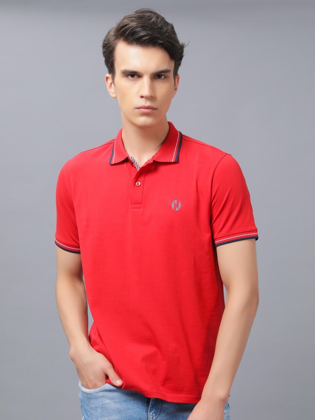 

Nimble Polo Collar Short Sleeves Cotton T-shirt, Red