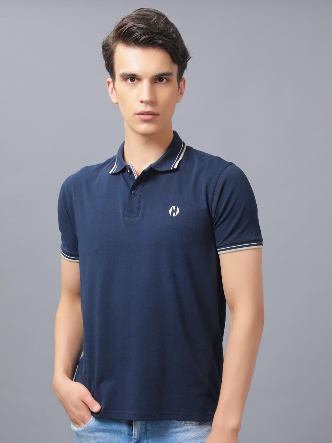 

Nimble Polo Collar Cotton T-shirt, Navy blue