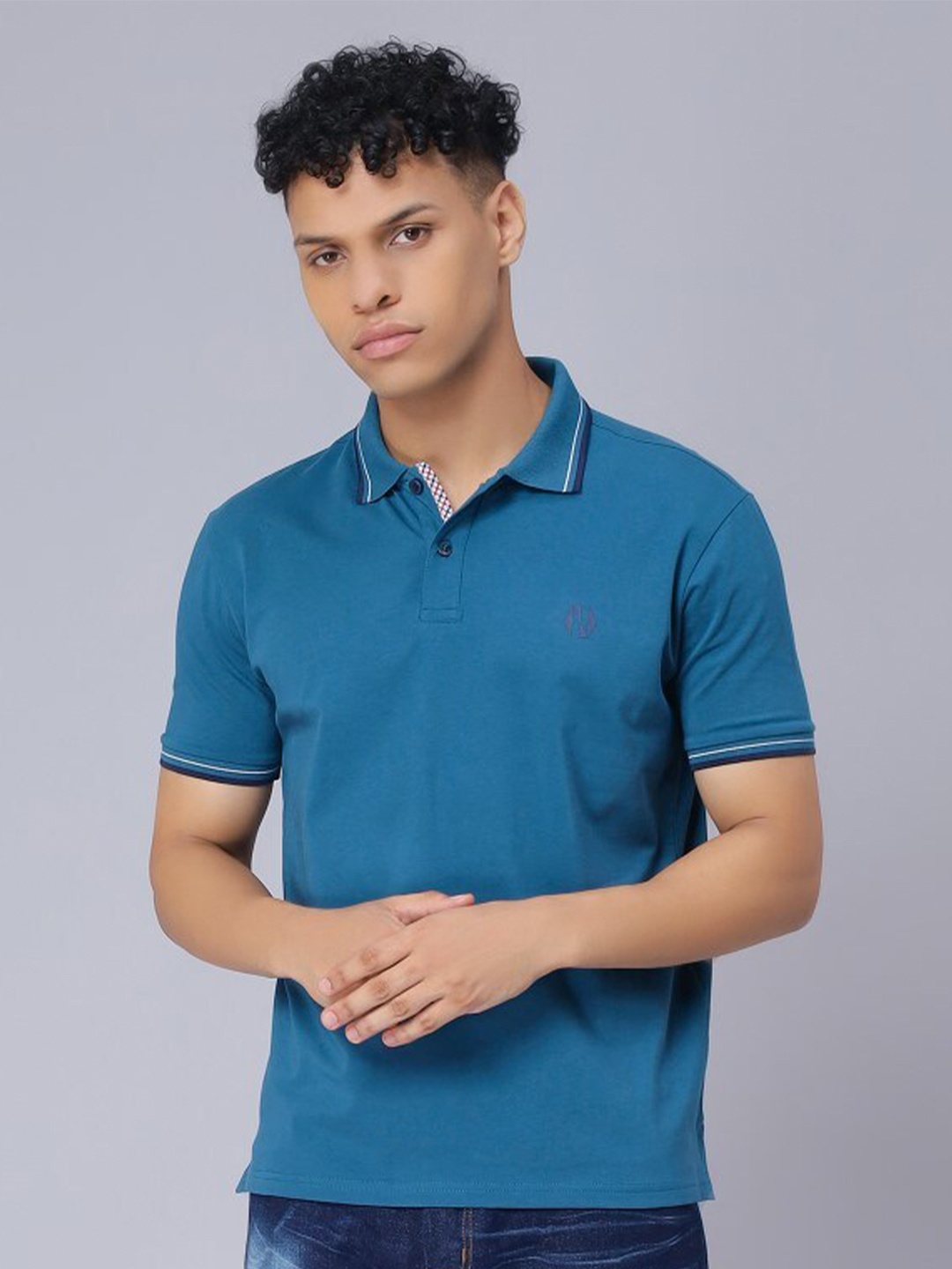 

Nimble Polo Collar Pure Cotton T-shirt, Teal