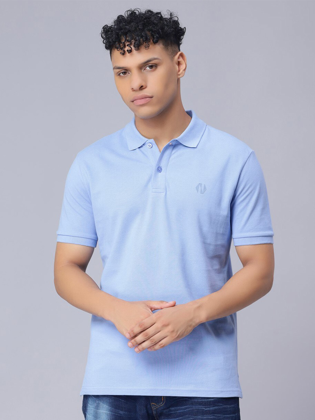 

Nimble Polo Collar Short Sleeves Cotton T-shirt, Blue