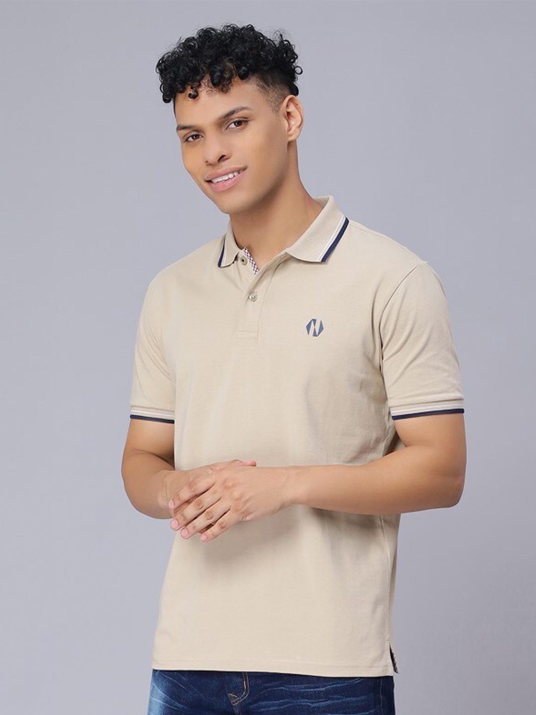 

Nimble Polo Collar Pure Cotton T-shirt, Beige