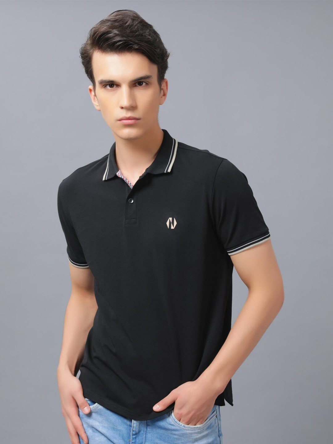 

Nimble Polo Collar Short Sleeves Cotton T-shirt, Black
