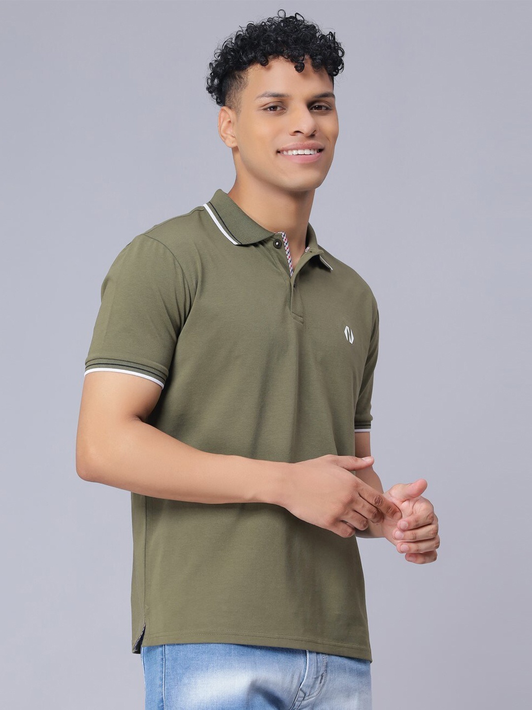 

Nimble Polo Collar Short Sleeves Cotton T-shirt, Green