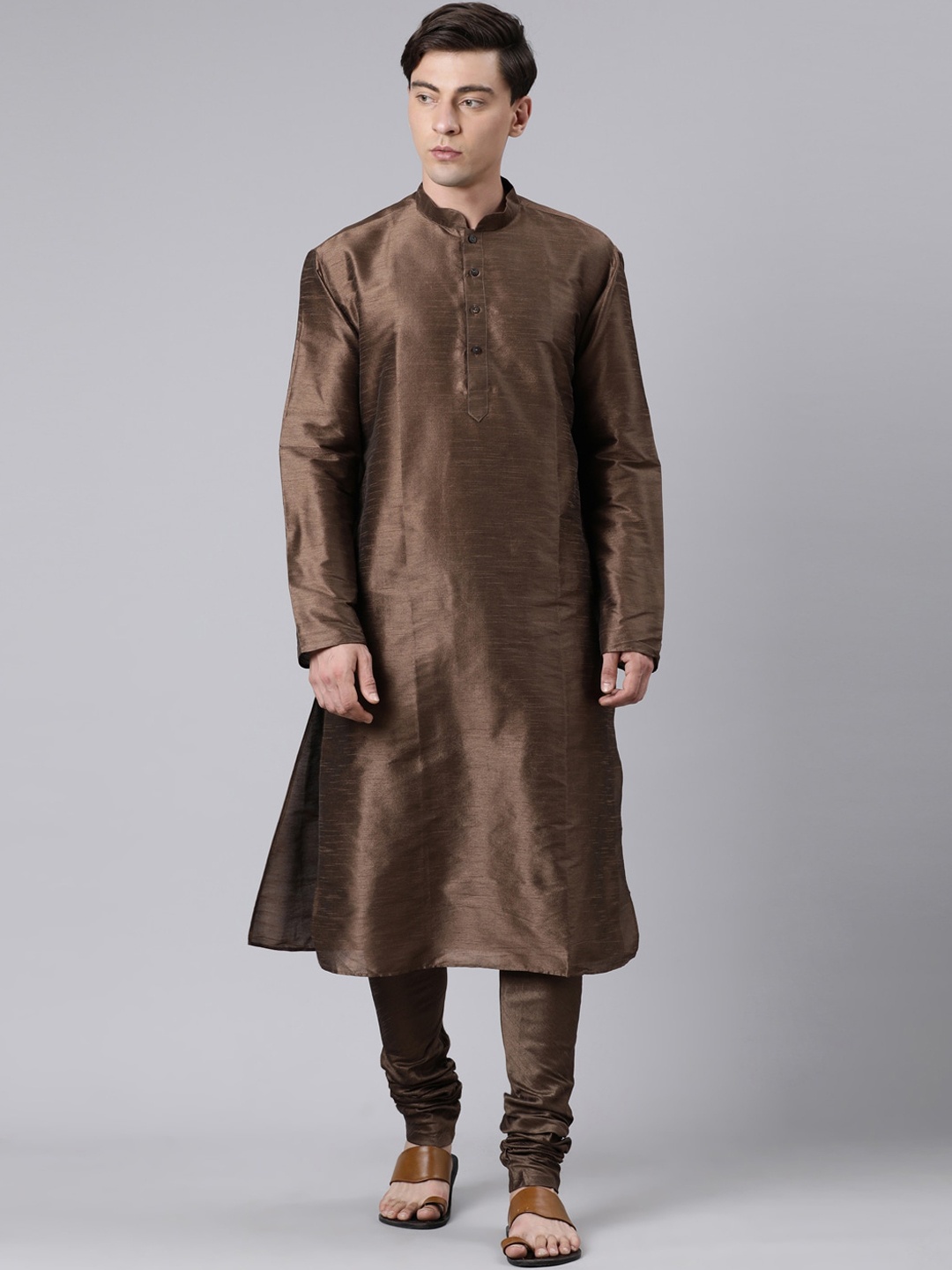 

Rishika Mandarin Collar Long Sleeves Straight Kurta, Brown