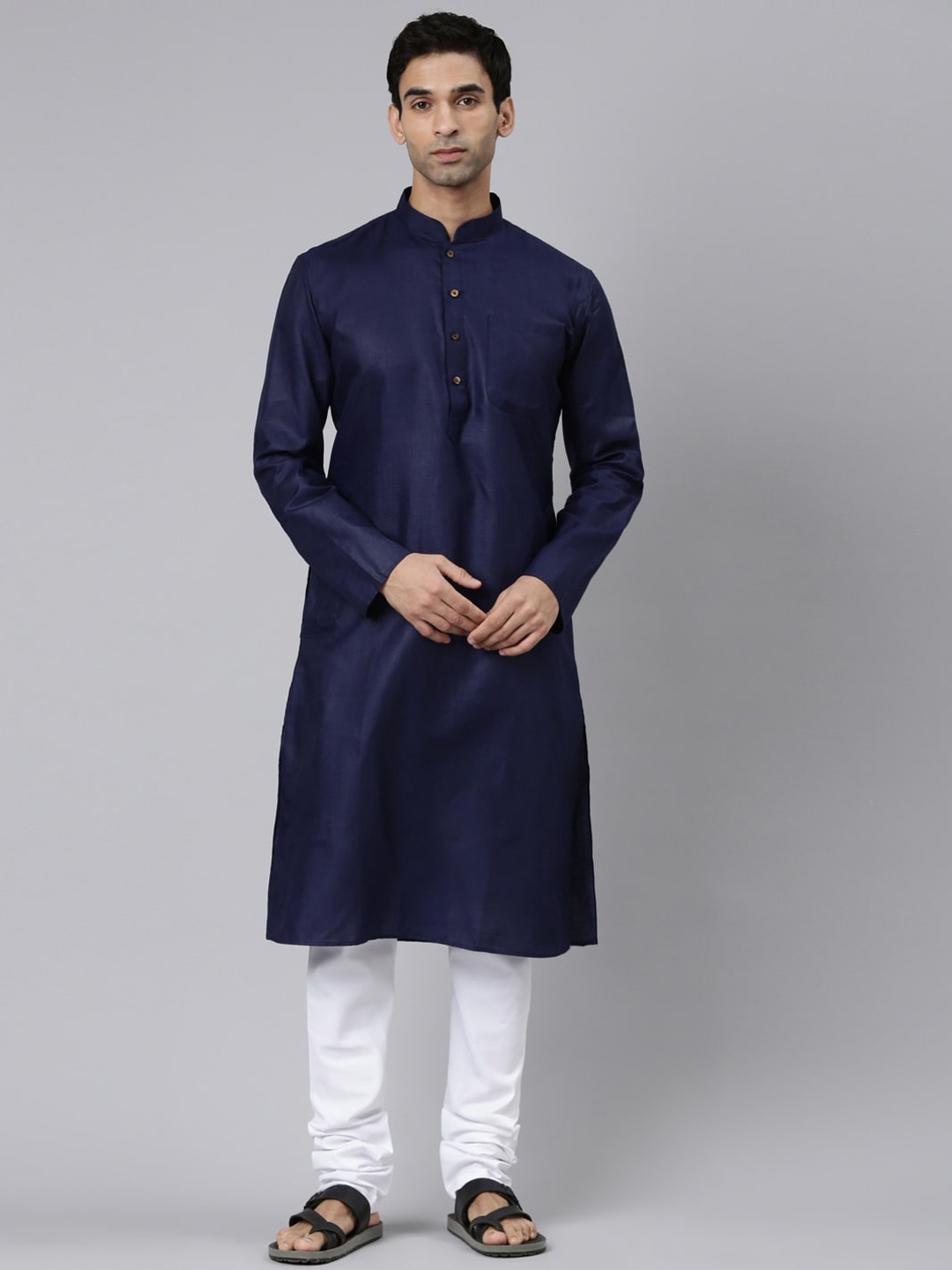 

Rishika Mandarin Collar Long Sleeves Cotton Kurta, Blue