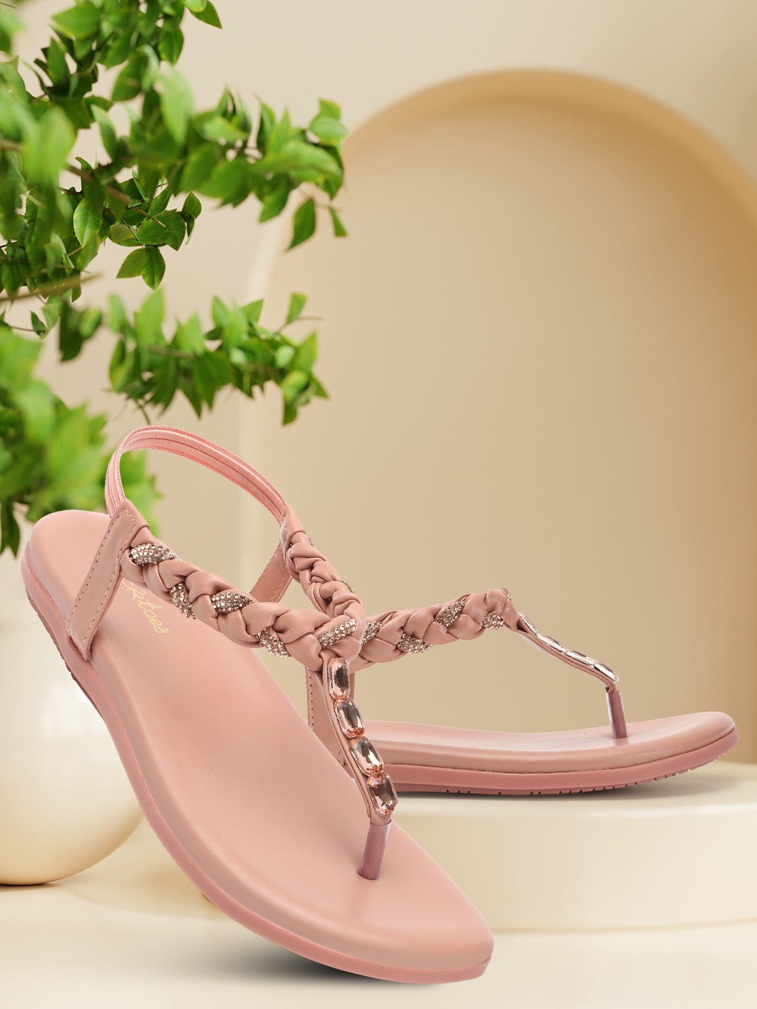 

Picktoes Embellished T-Strap Flats, Pink