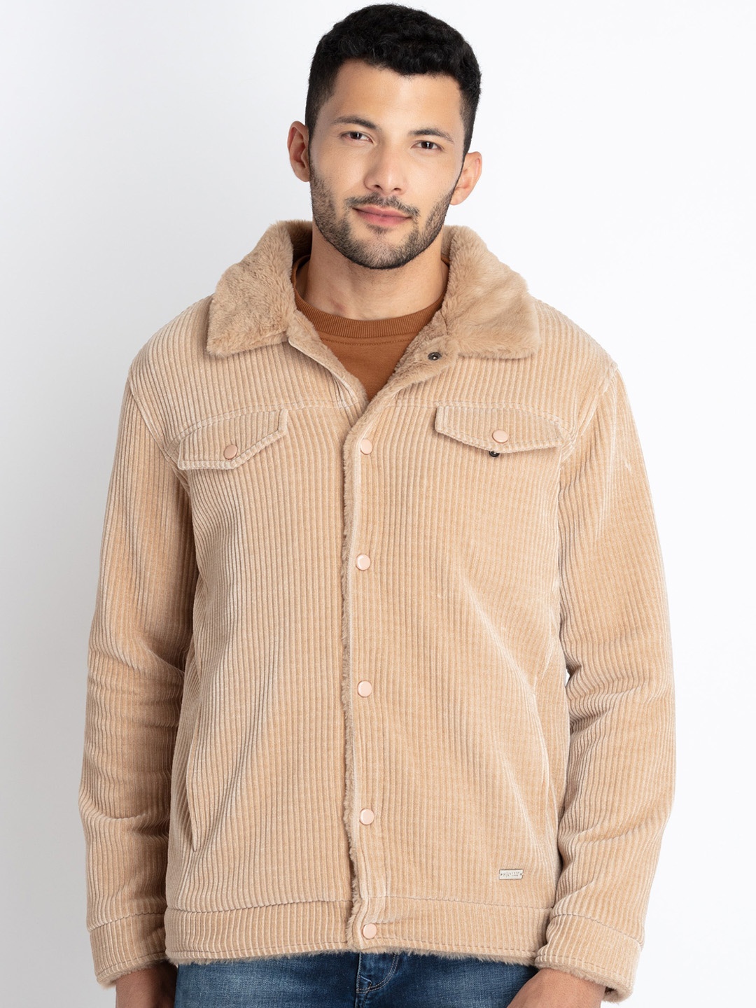 

Status Quo Self Design Spread Collar Tailored Jacket, Beige