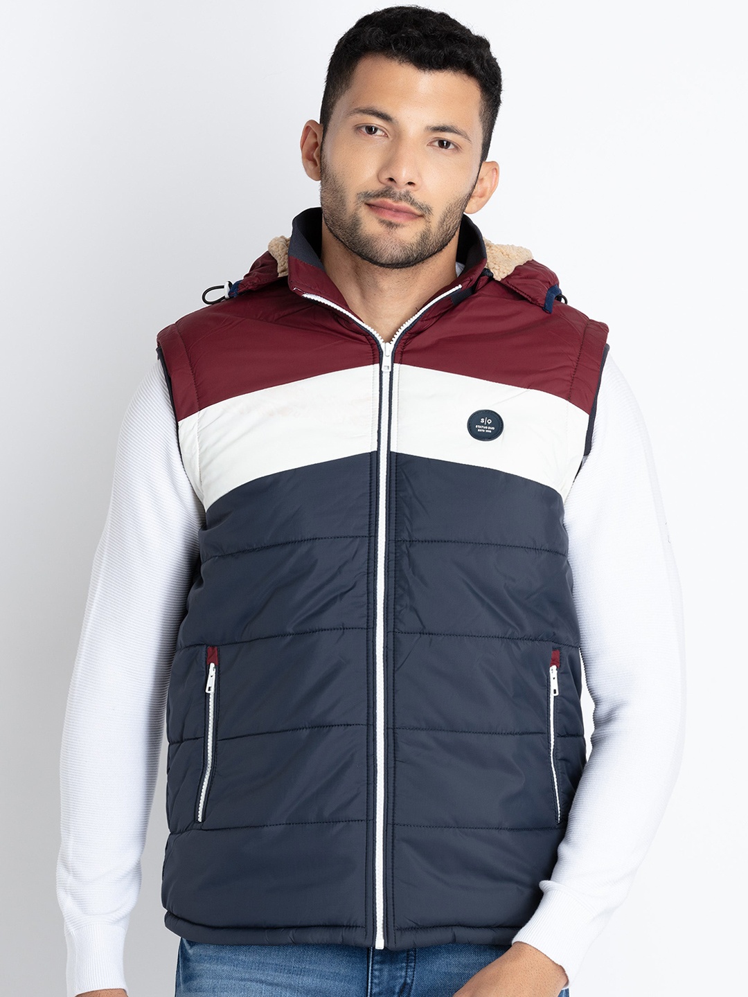 

Status Quo Colourblocked Padded Jacket, Maroon