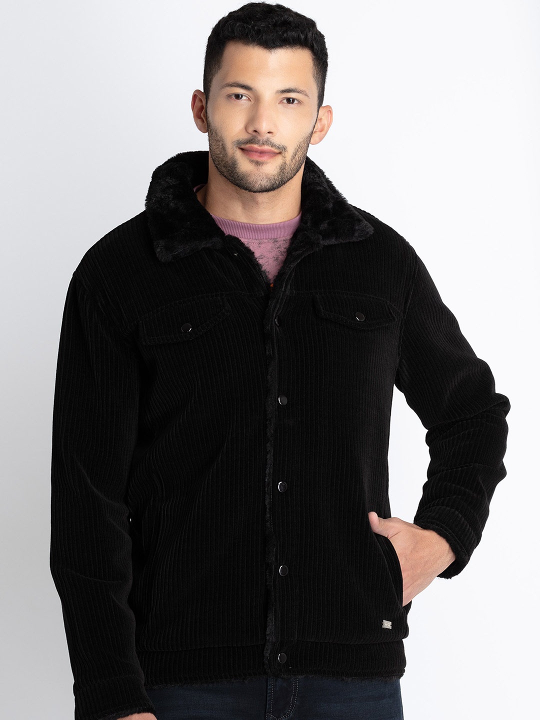 

Status Quo Self Design Spread Collar Tailored Jacket, Black
