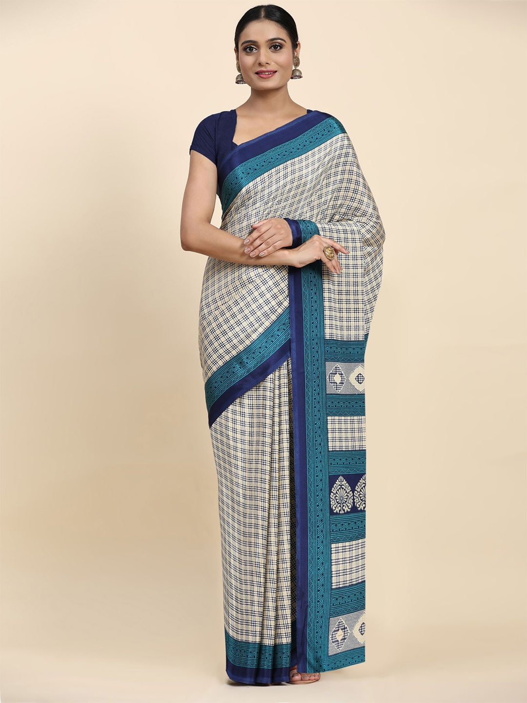 

Ratan Creation Checked Poly Crepe Saree, Blue