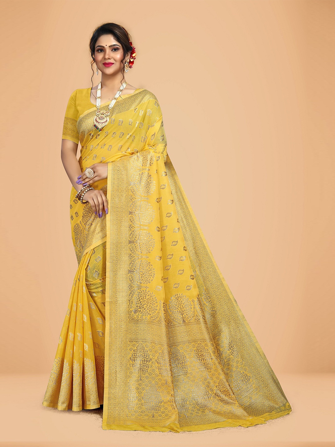 

Rivana Woven Design Zari Saree, Yellow
