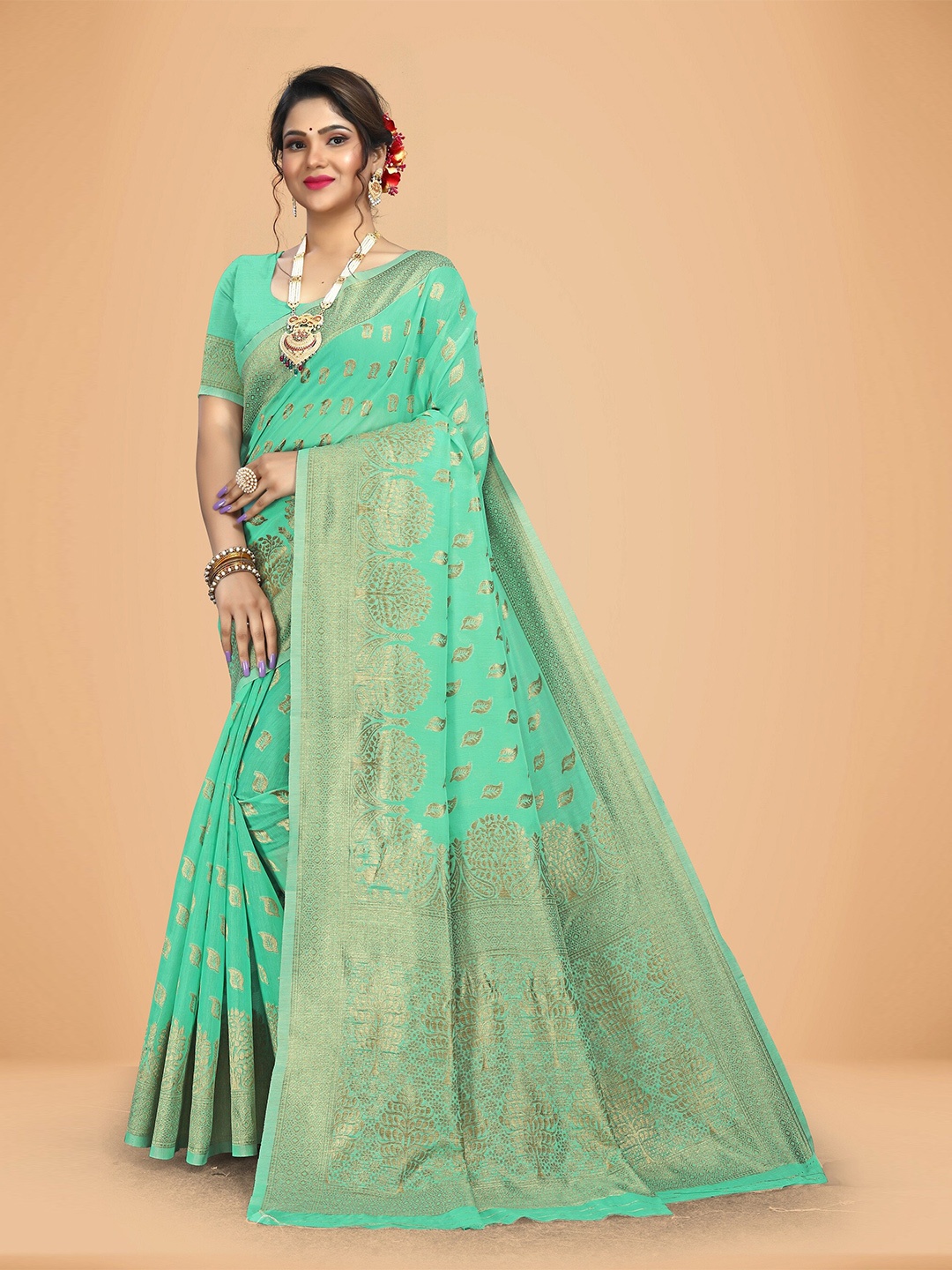 

Rivana Woven Design Zari Mysore Silk Saree, Teal