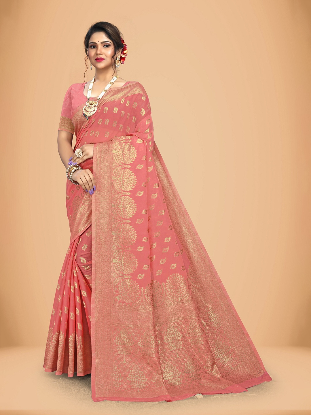 

Rivana Woven Design Zari Mysore Silk Saree, Pink