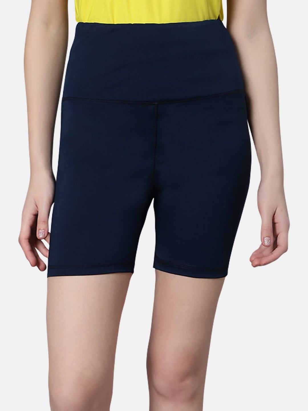 

Omtex Women Skinny Fit High-Rise Sports Shorts, Navy blue