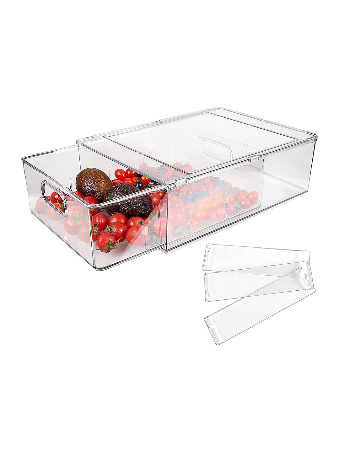 

HOUSE OF QUIRK Transparent Stackable Fridge Drawer Organizer Large 6 L