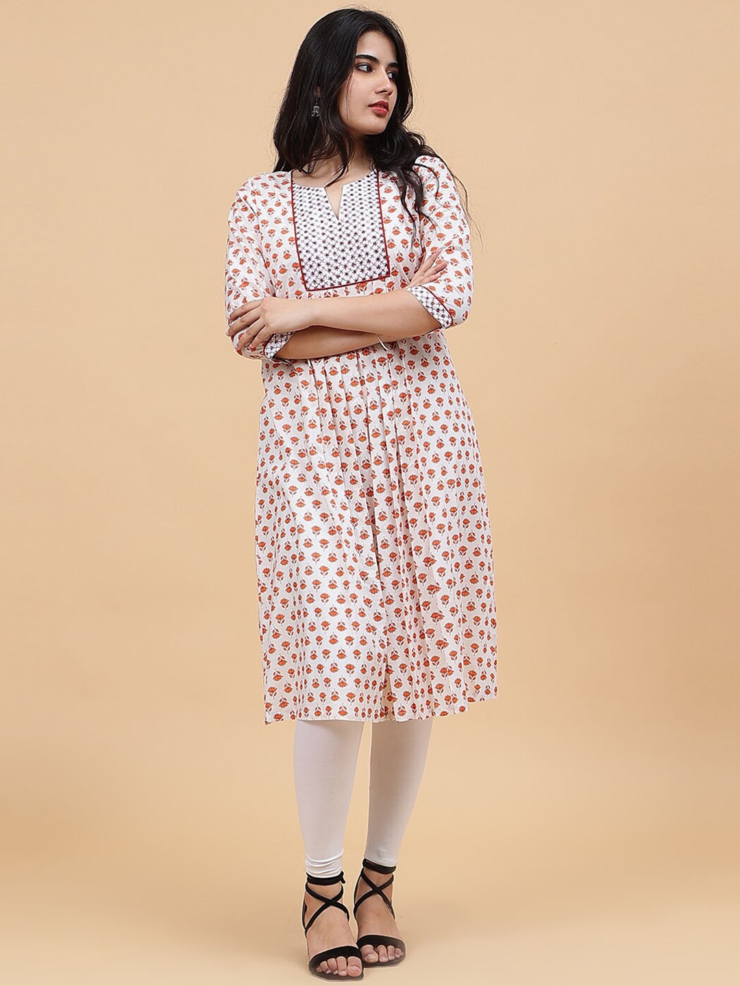 

See Designs Floral Printed Pure Cotton A-Line Kurta, White