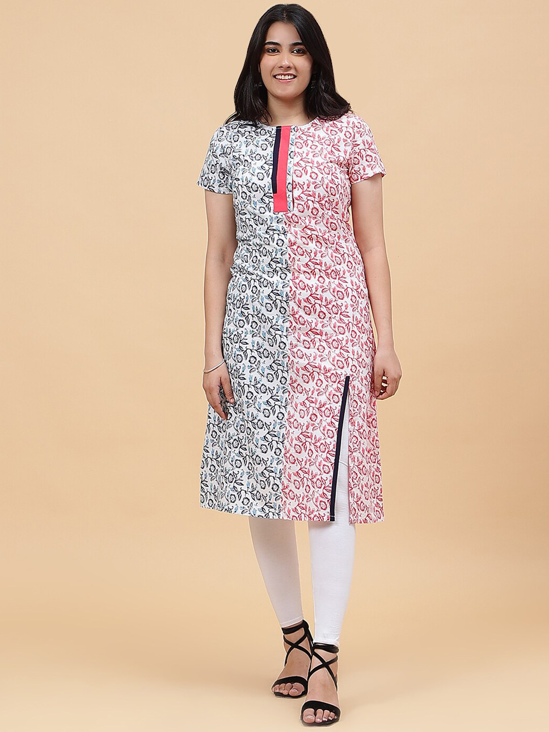 

See Designs Floral Printed Pure Cotton A-Line Kurta, White