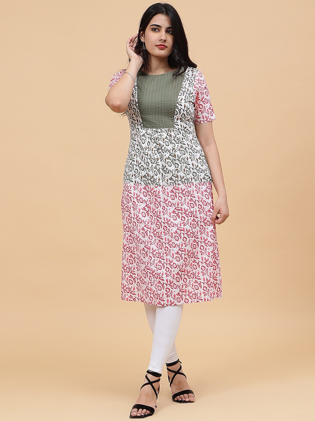 

See Designs Floral Printed Pure Cotton Straight Kurta, White