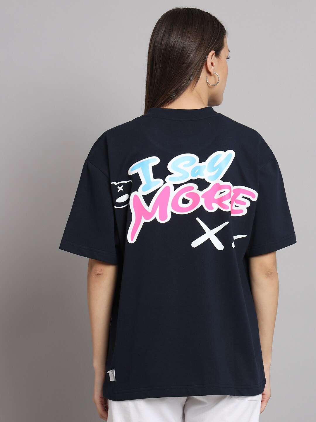 

GRIFFEL Typography Printed Drop-Shoulder Sleeves Cotton T-shirt, Navy blue