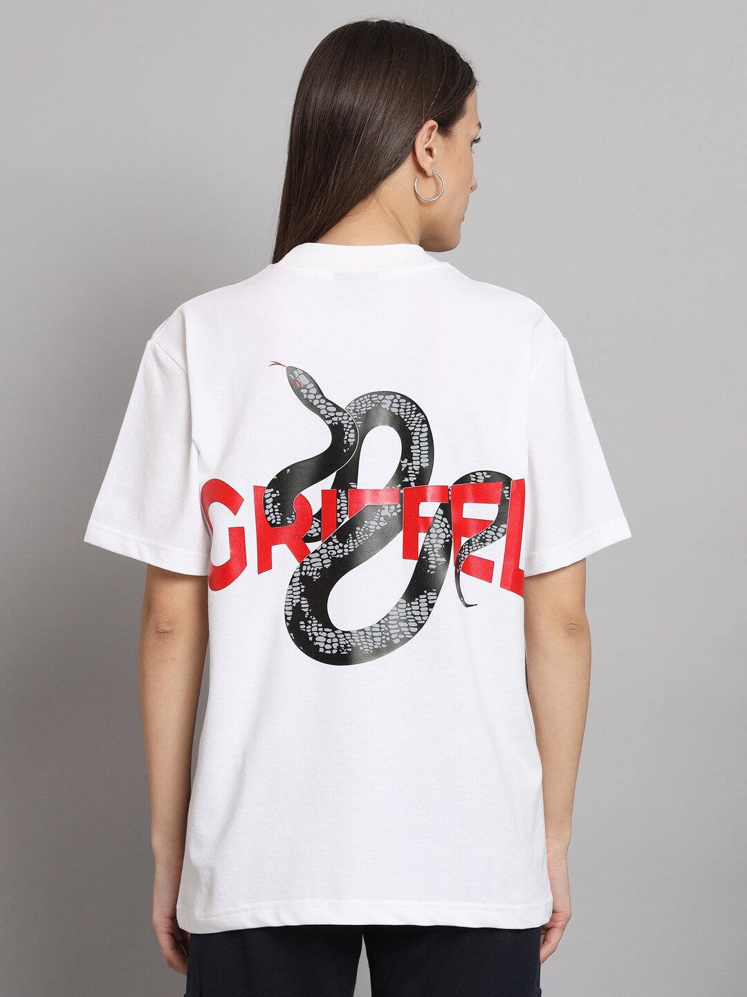 

GRIFFEL Typography Printed Drop-Shoulder Sleeves Cotton T-shirt, White